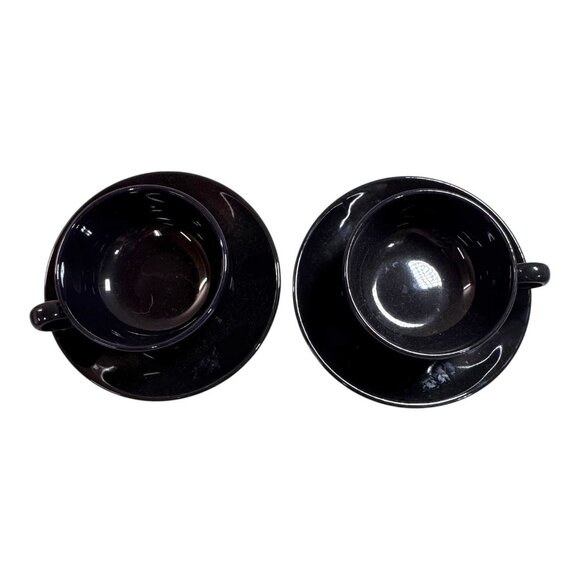 2 Sets Espresso Cups Saucers Waechtersbach Germany Black Glossy Ceramic Vintage - Picture 2 of 8